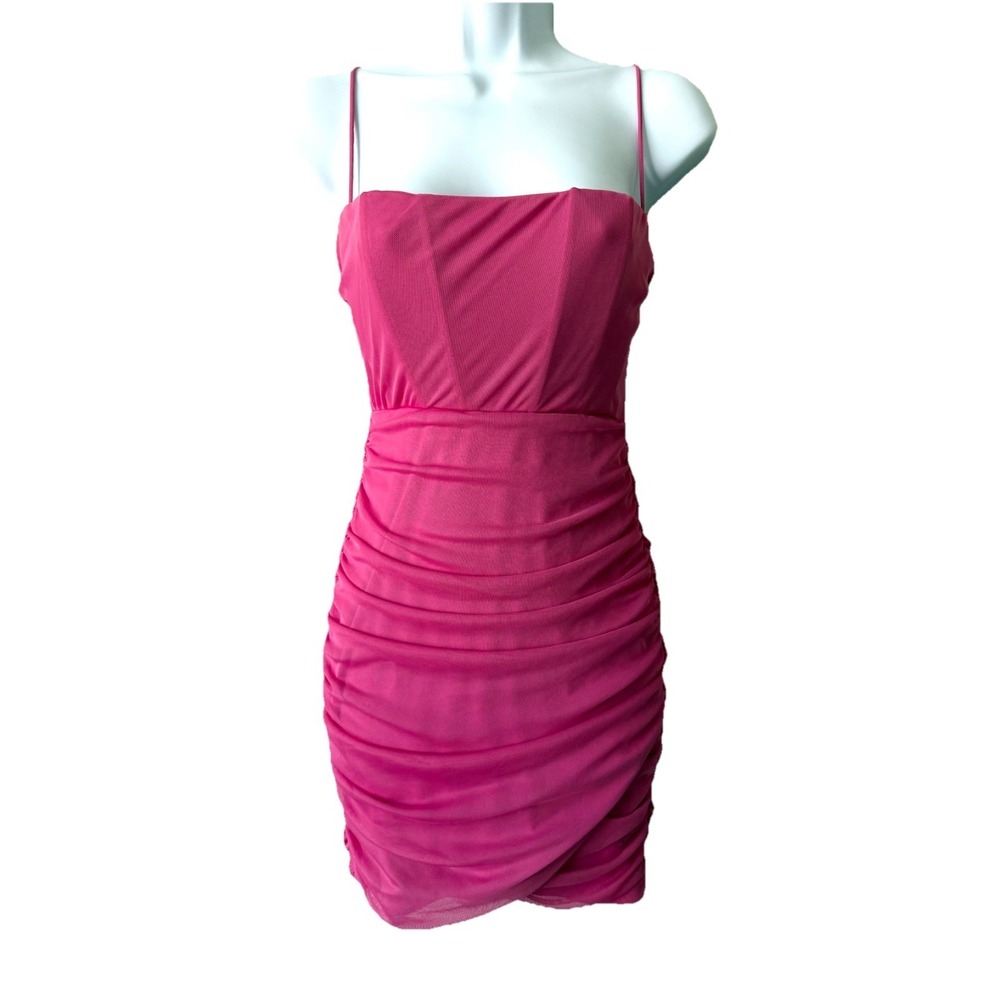 Lucy In‎ The Sky Level Up Ruched Mini Dress Womens Small Pink Party Glam Travel